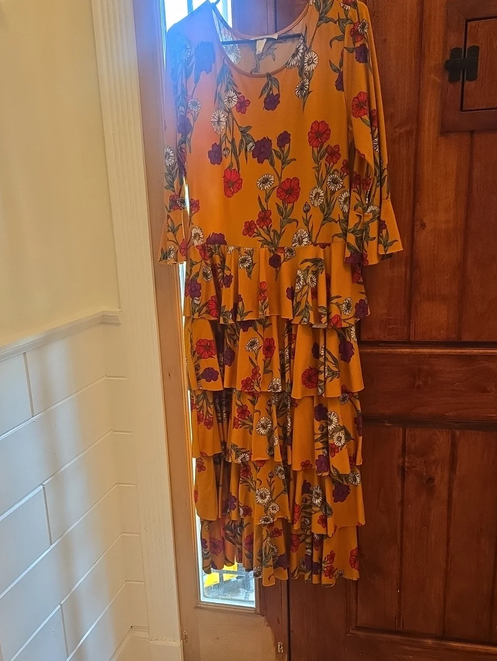 Avita Mustard Floral Scoop Neck Dress